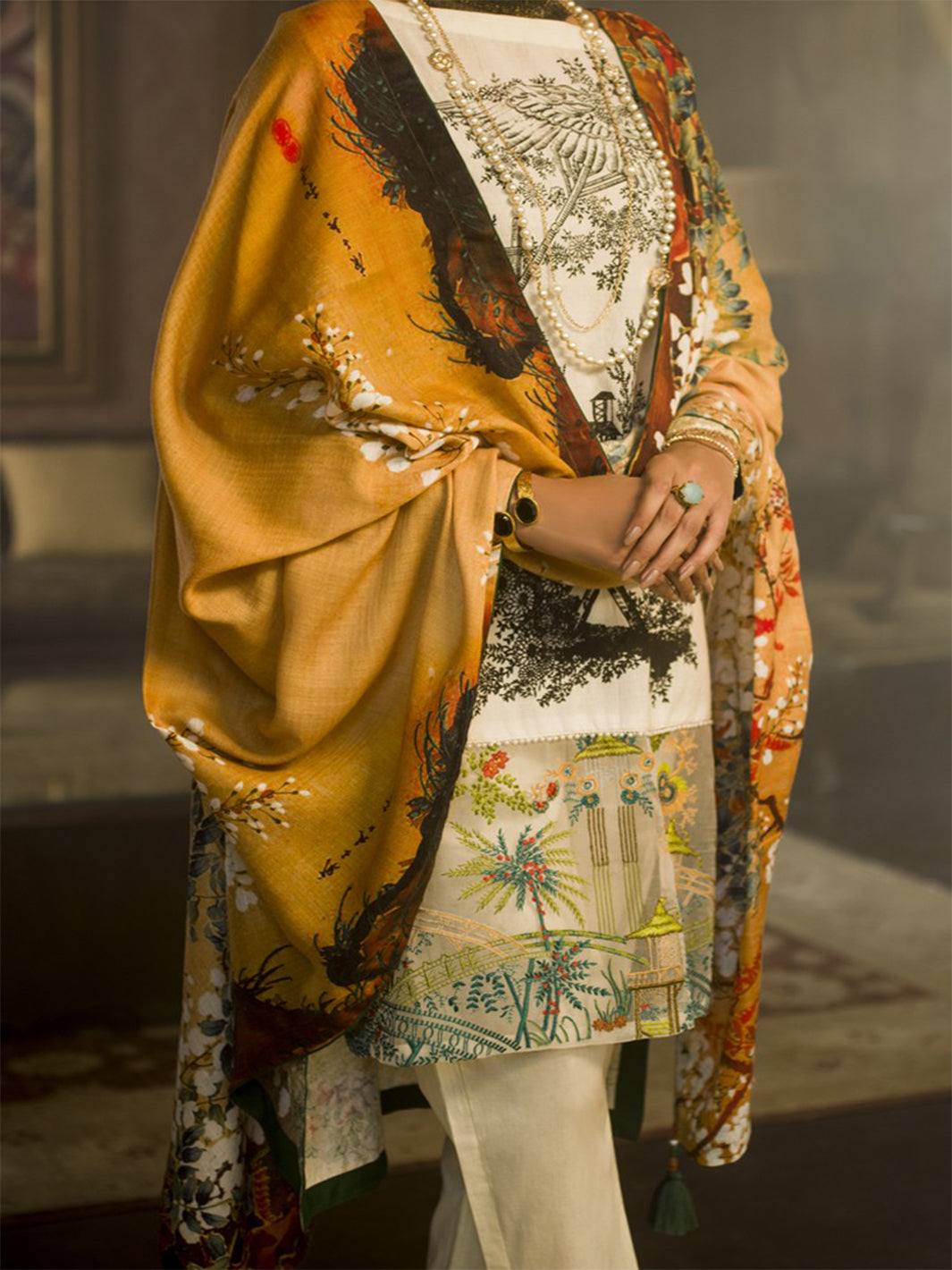 Natural Jacquard 3Pc Stitched - AWP-189