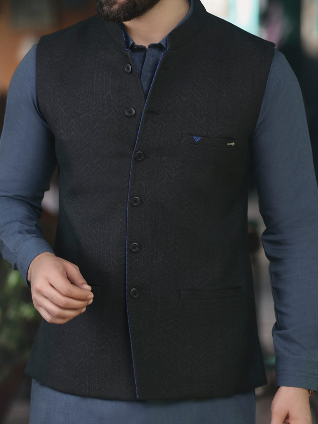 Blue & Black Suiting Waistcoat - WC-195