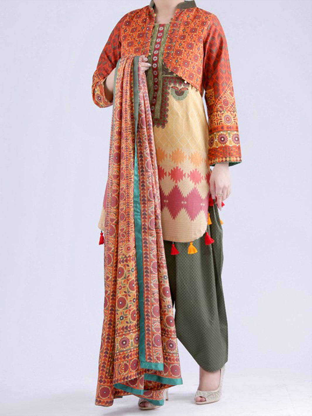 Yellow 3 Piece Unstitched - AWP-079