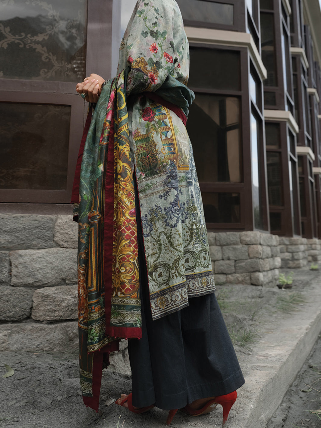 Saga Green Khaddar + Linen 3Pc Stitched - AWP-209