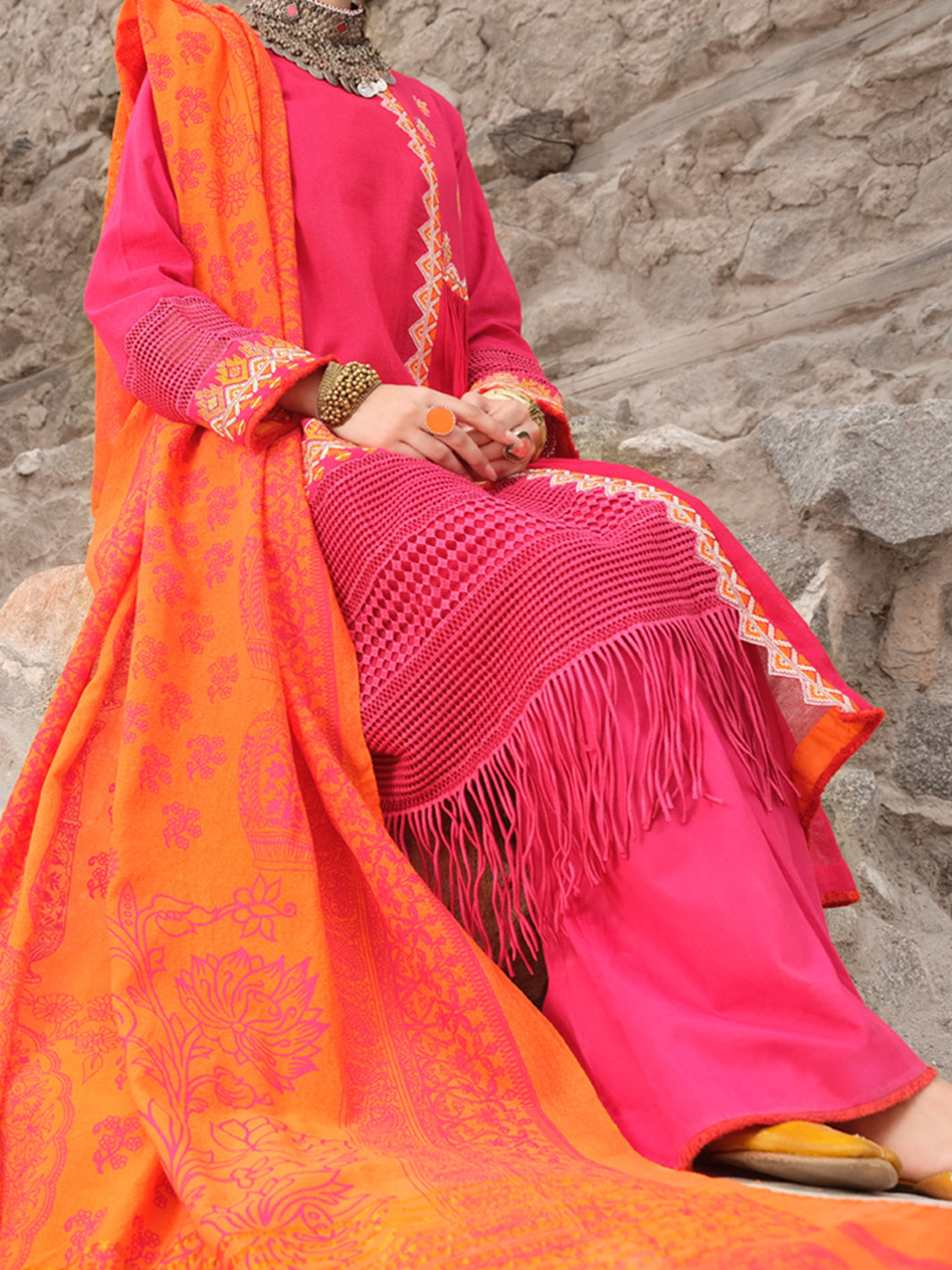 Pink Cotton Net 3Pc Stitched - AWP-213