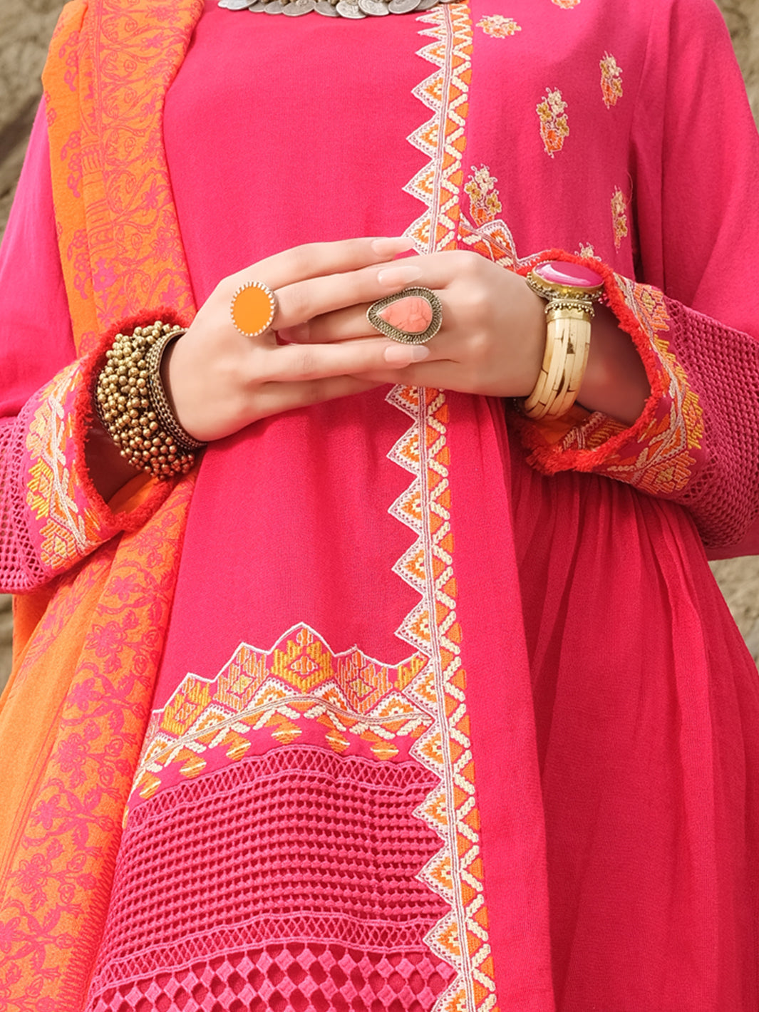 Pink Cotton Net 3Pc Stitched - AWP-213
