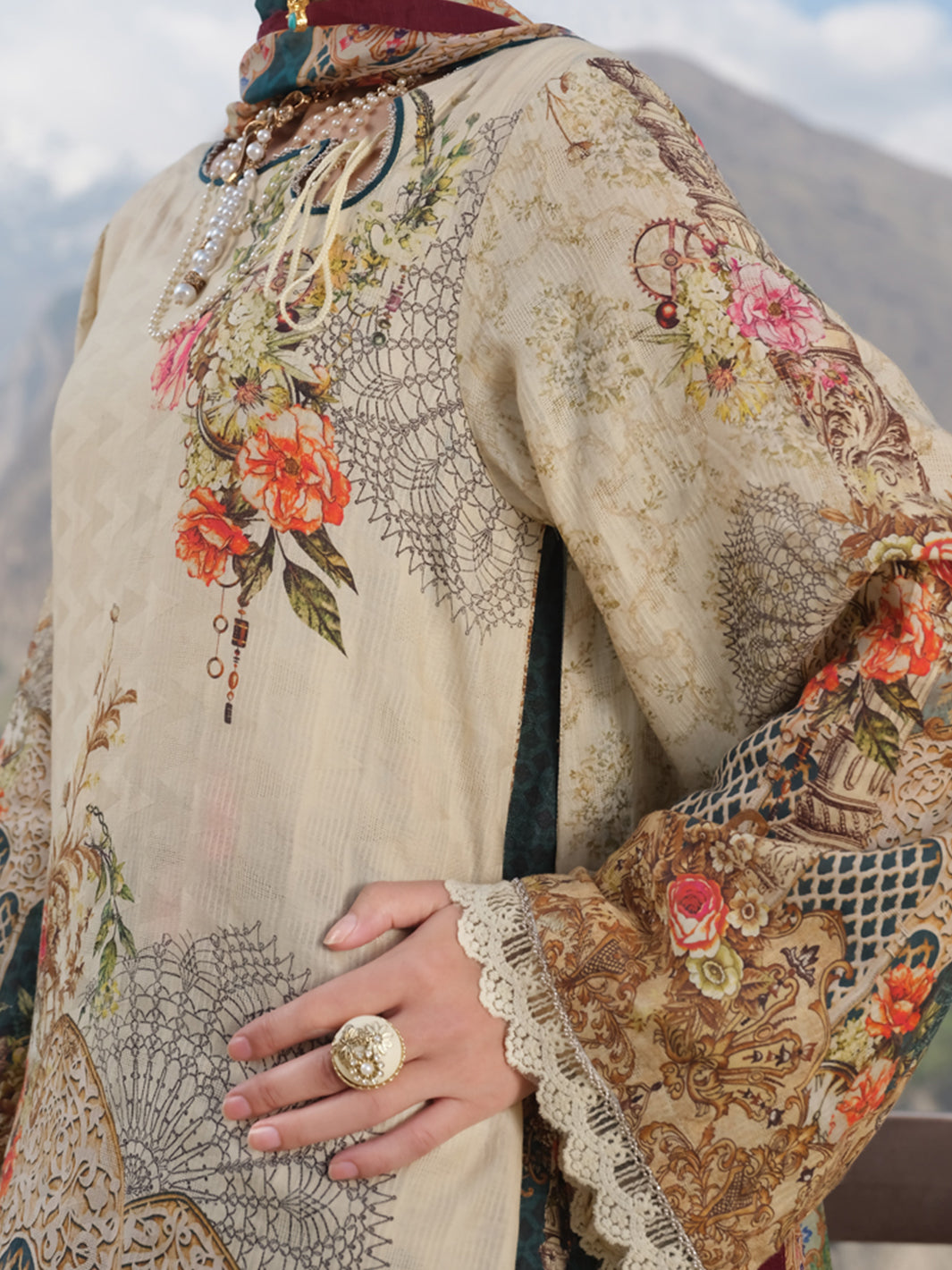 Ivory Jacquard 3 Piece Stitched - AWP-221