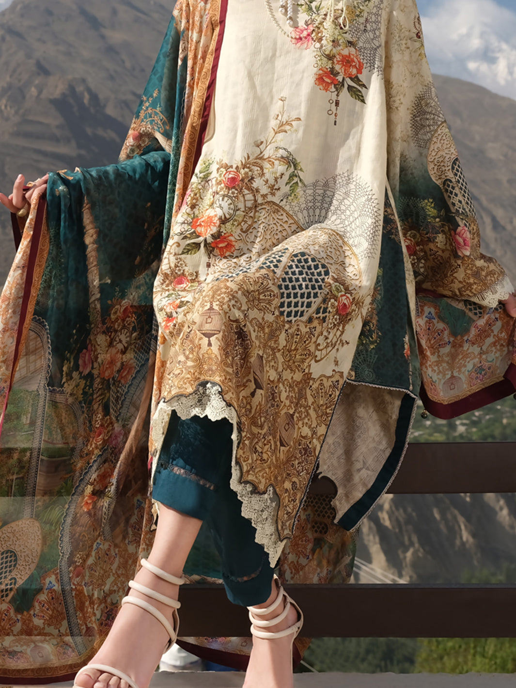 Ivory Jacquard 3 Piece Stitched - AWP-221