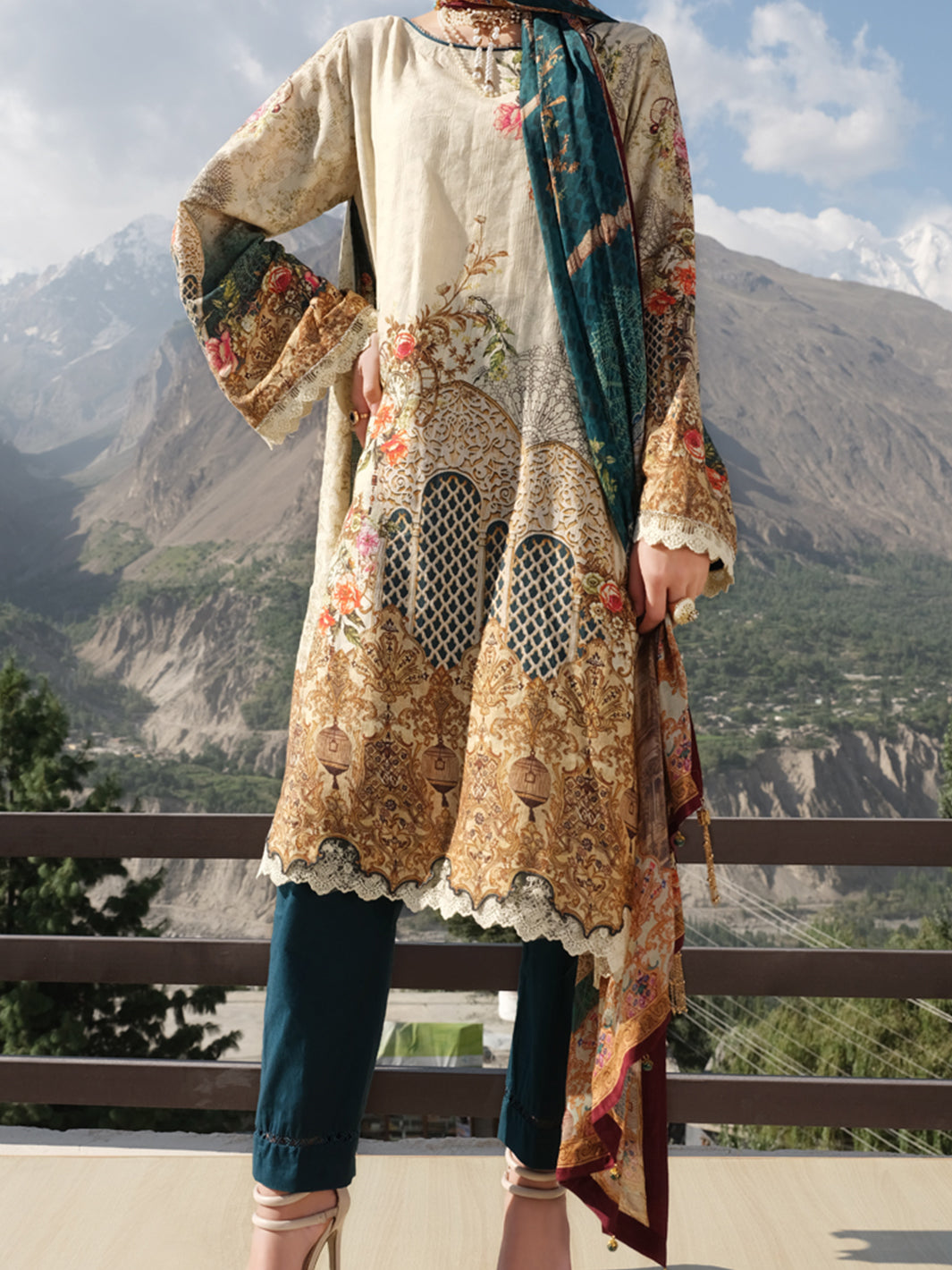 Ivory Jacquard 3 Piece Stitched - AWP-221