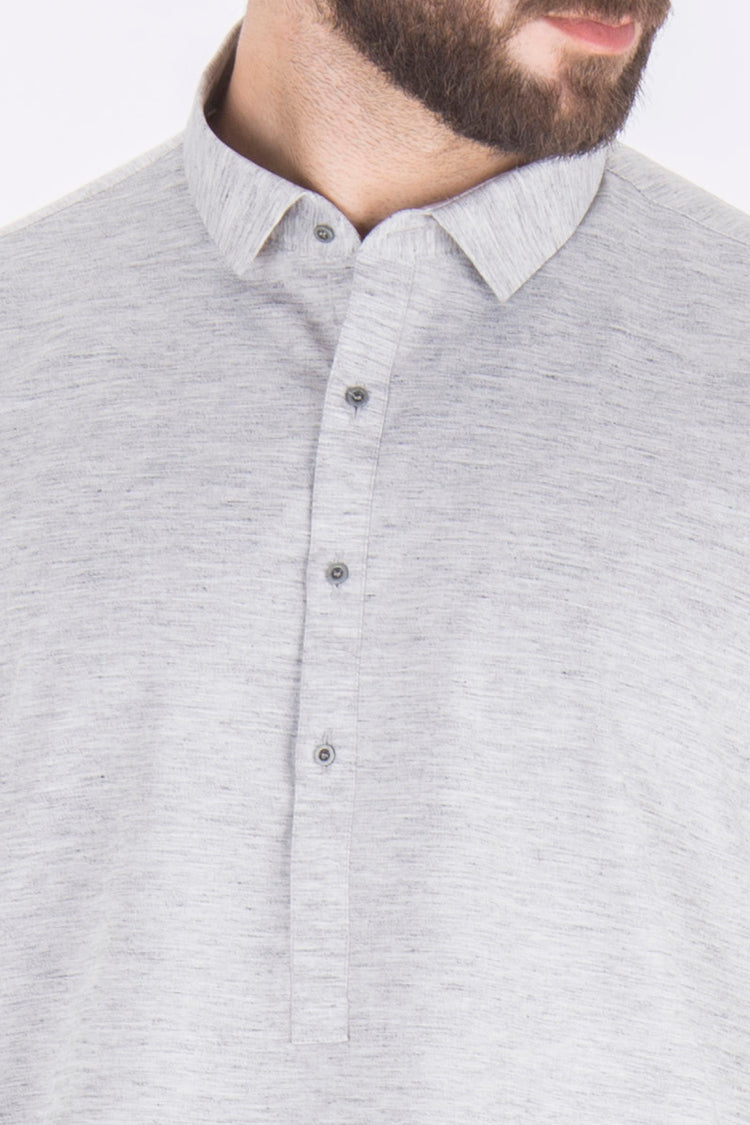Ash Grey Cotton Kameez Shalwar - AL-KS-2337