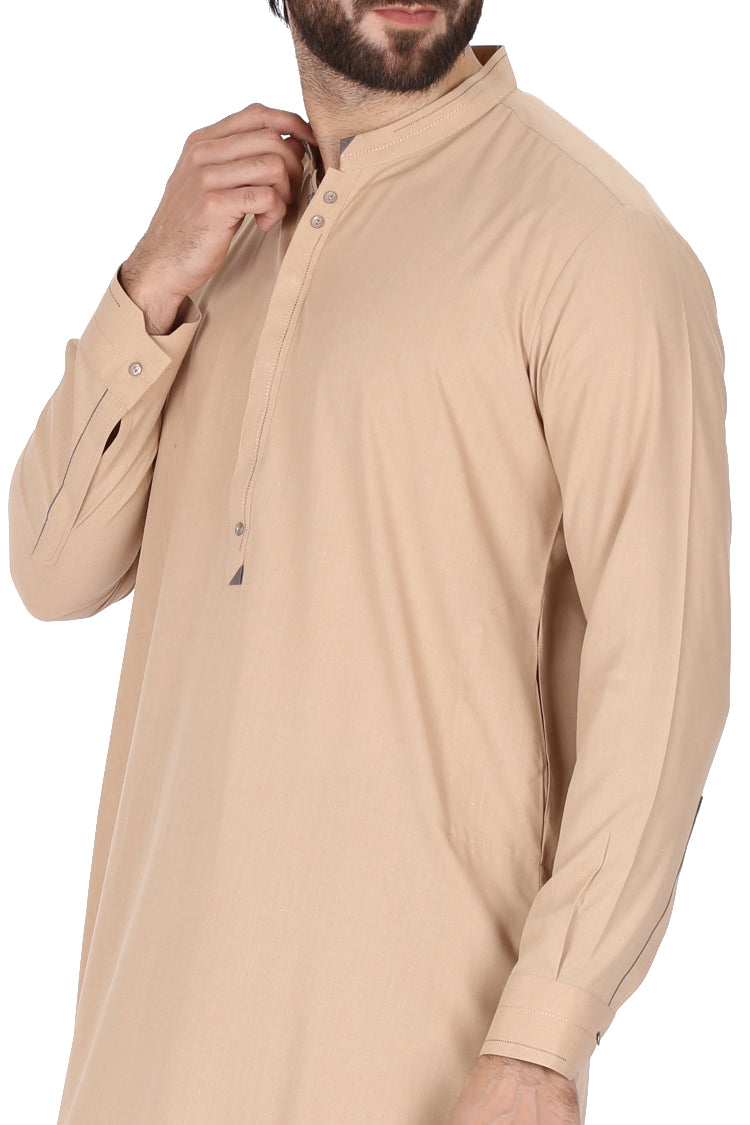 Light Brown Blended Kameez Shalwar - AL-KS-2357