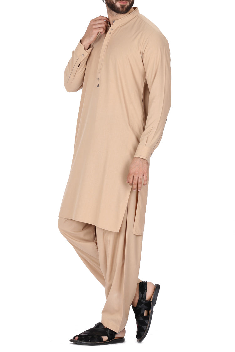 Light Brown Blended Kameez Shalwar - AL-KS-2357