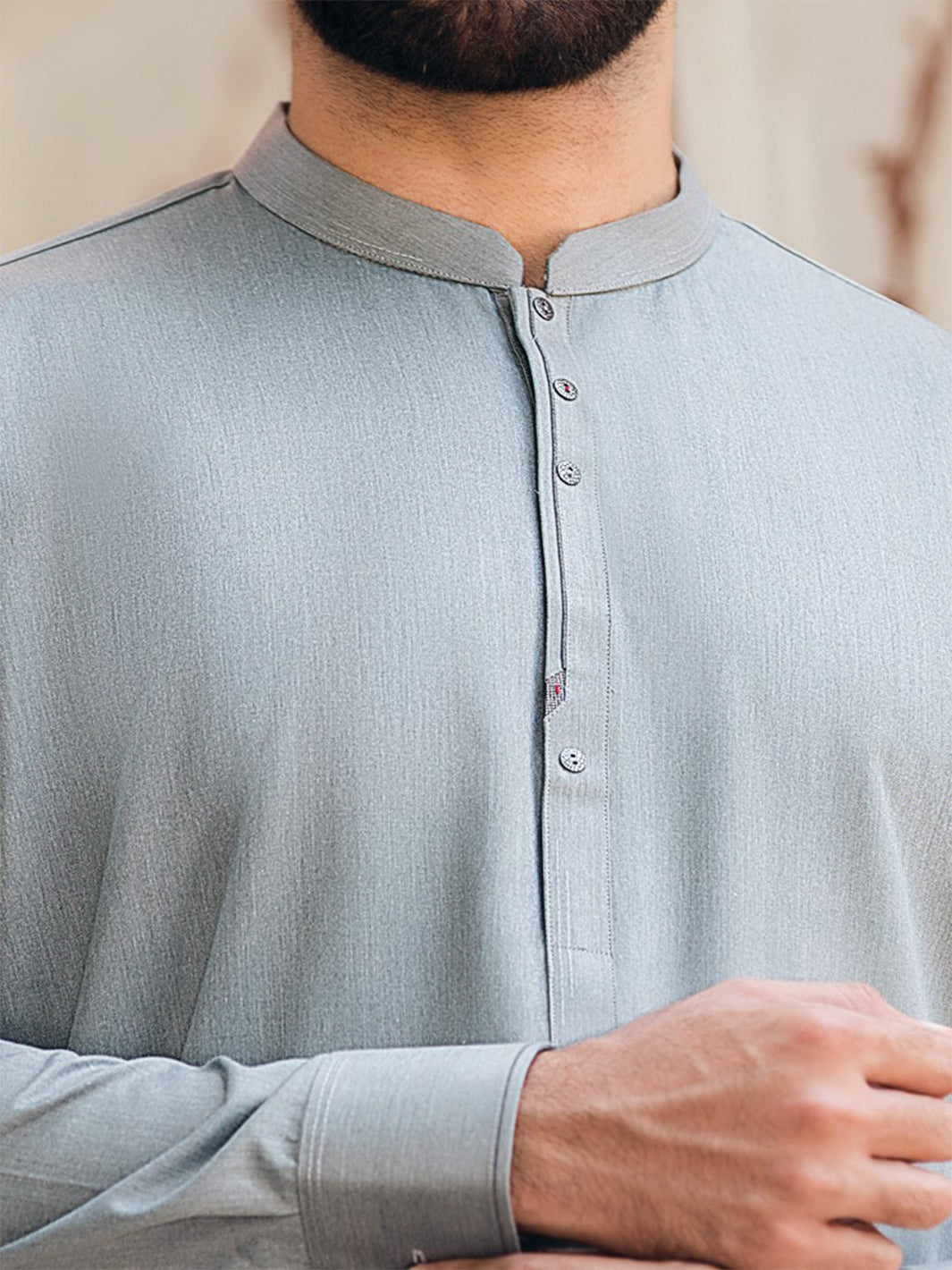 Light Grey Blended Kameez Shalwar - AL-KS-2378