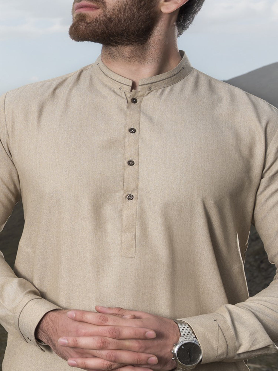 Sand Colored Blended Kameez Shalwar - AL-KS-2408