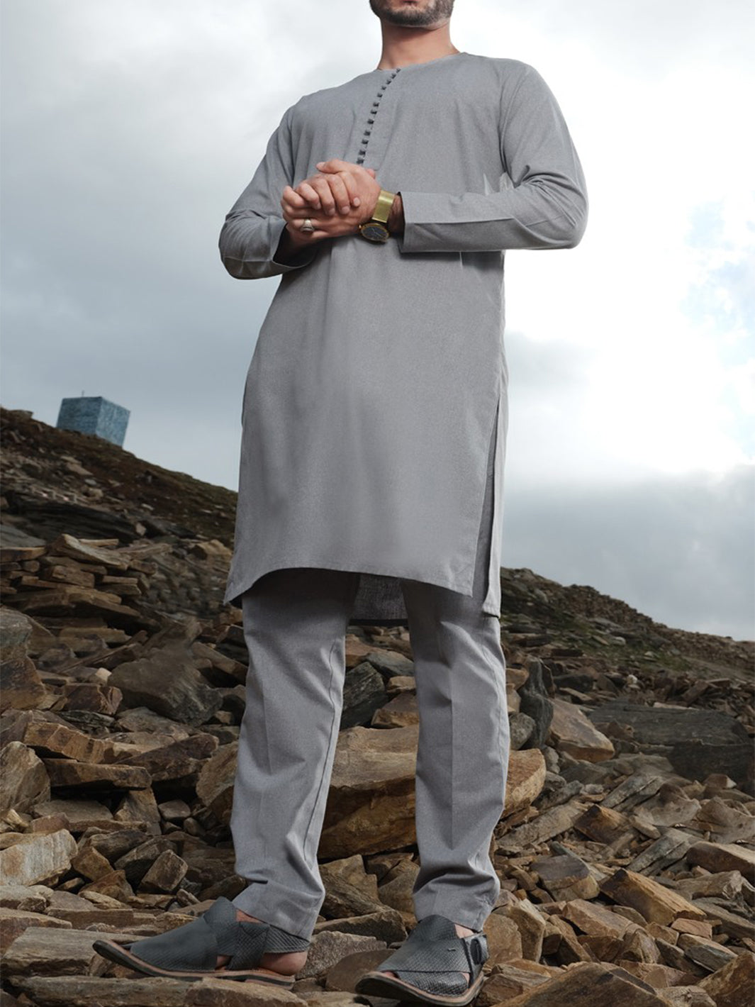 Grey Blended Kameez Shalwar - AL-KS-2449