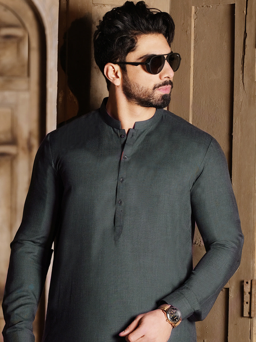 Emerald Green Blended Kameez Shalwar - AL-KS-2466