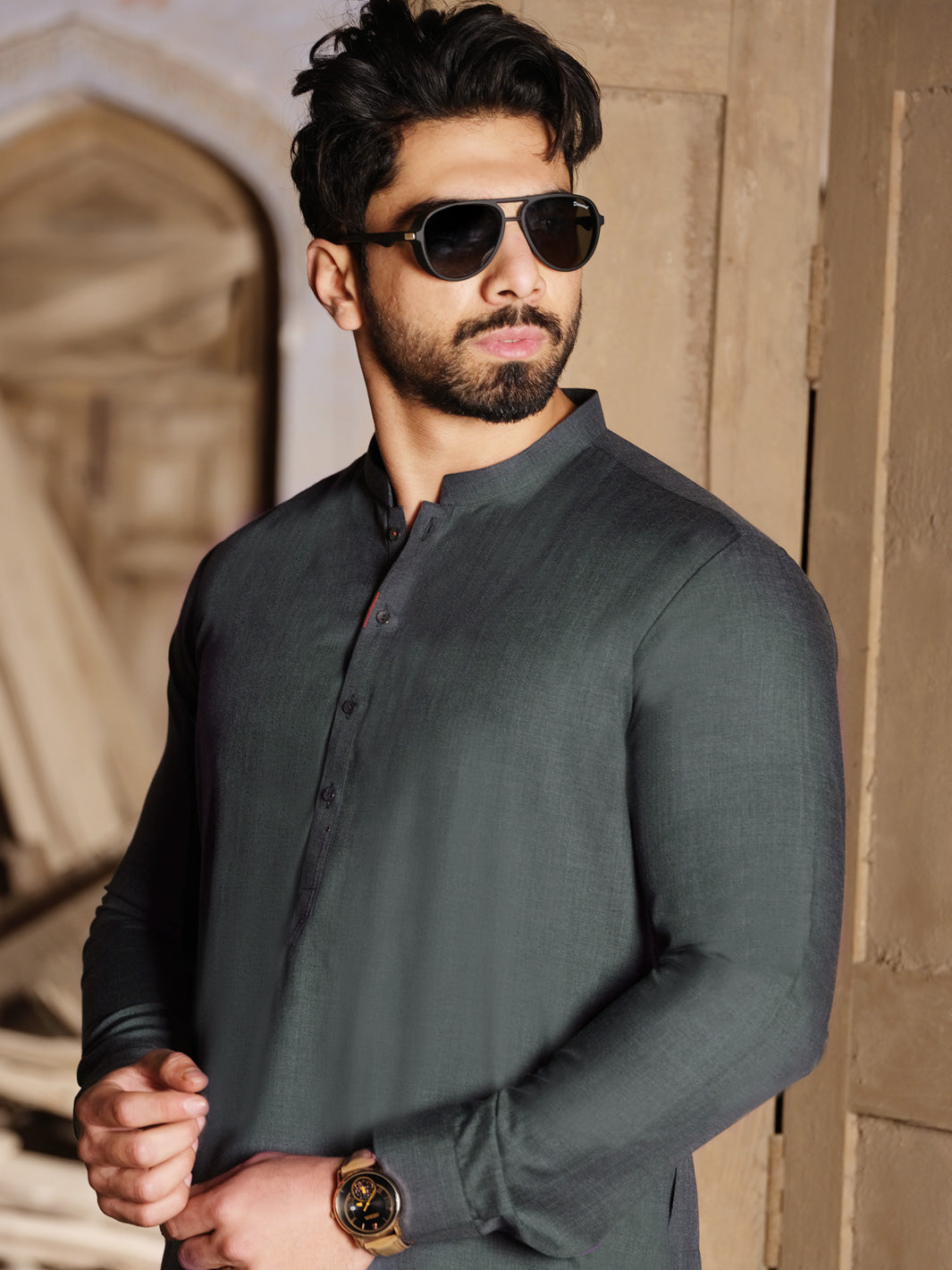 Emerald Green Blended Kameez Shalwar - AL-KS-2466