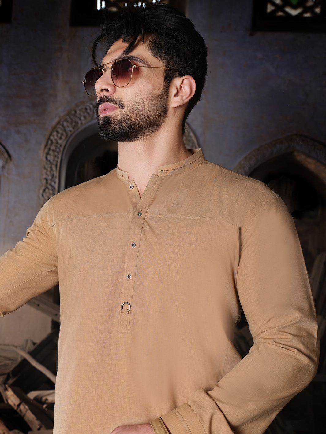 Fawn Blended Kurta Pajama - AL-KS-2492