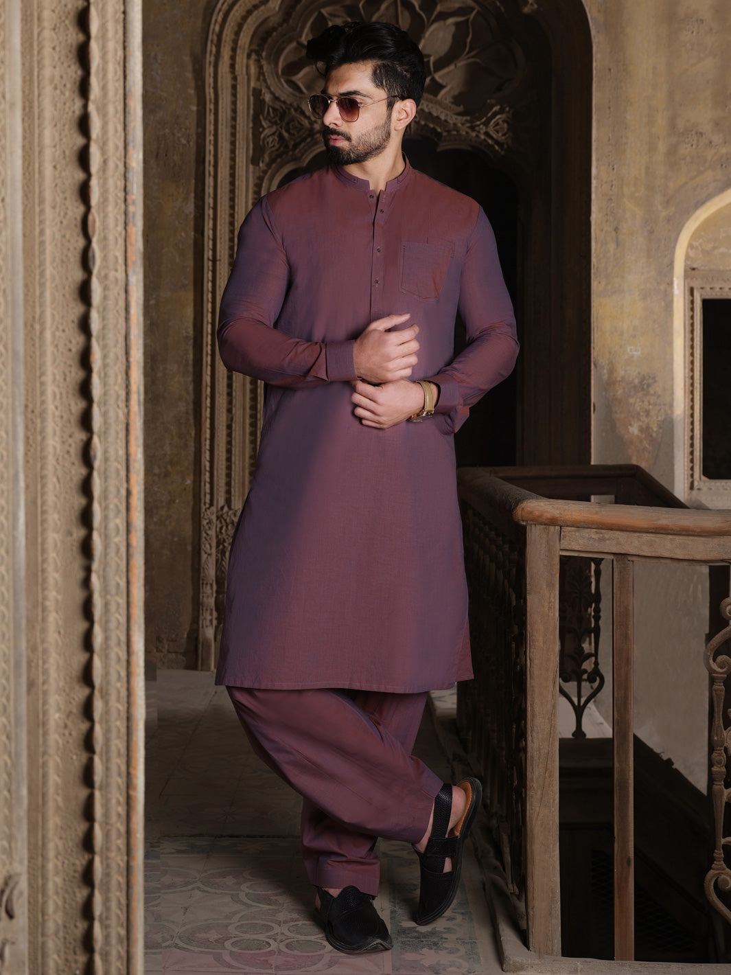 Maroon Blended Kameez Shalwar - AL-KS-2498