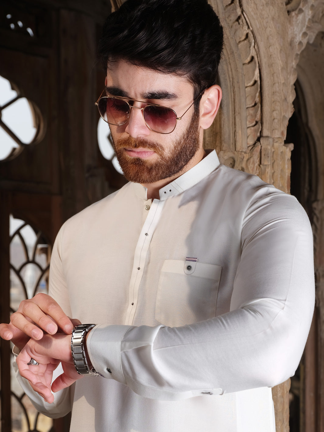 Off White Blended Kurta Pajama - AL-KS-2501