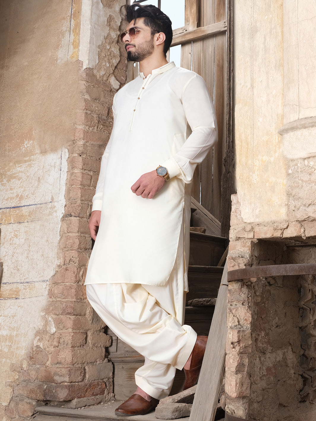 Off White Blended Kameez Shalwar - AL-KS-2513