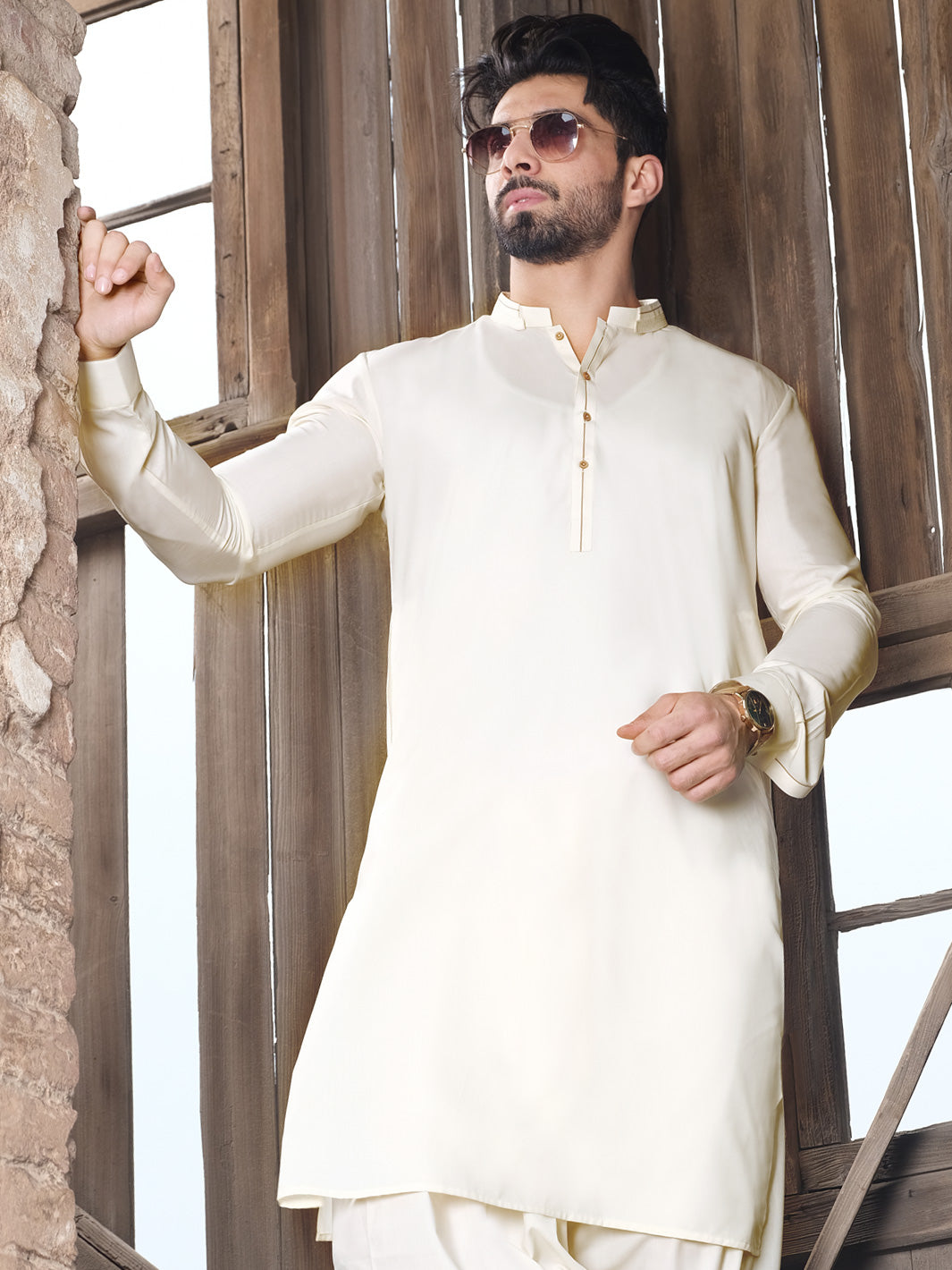 Off White Blended Kameez Shalwar - AL-KS-2513
