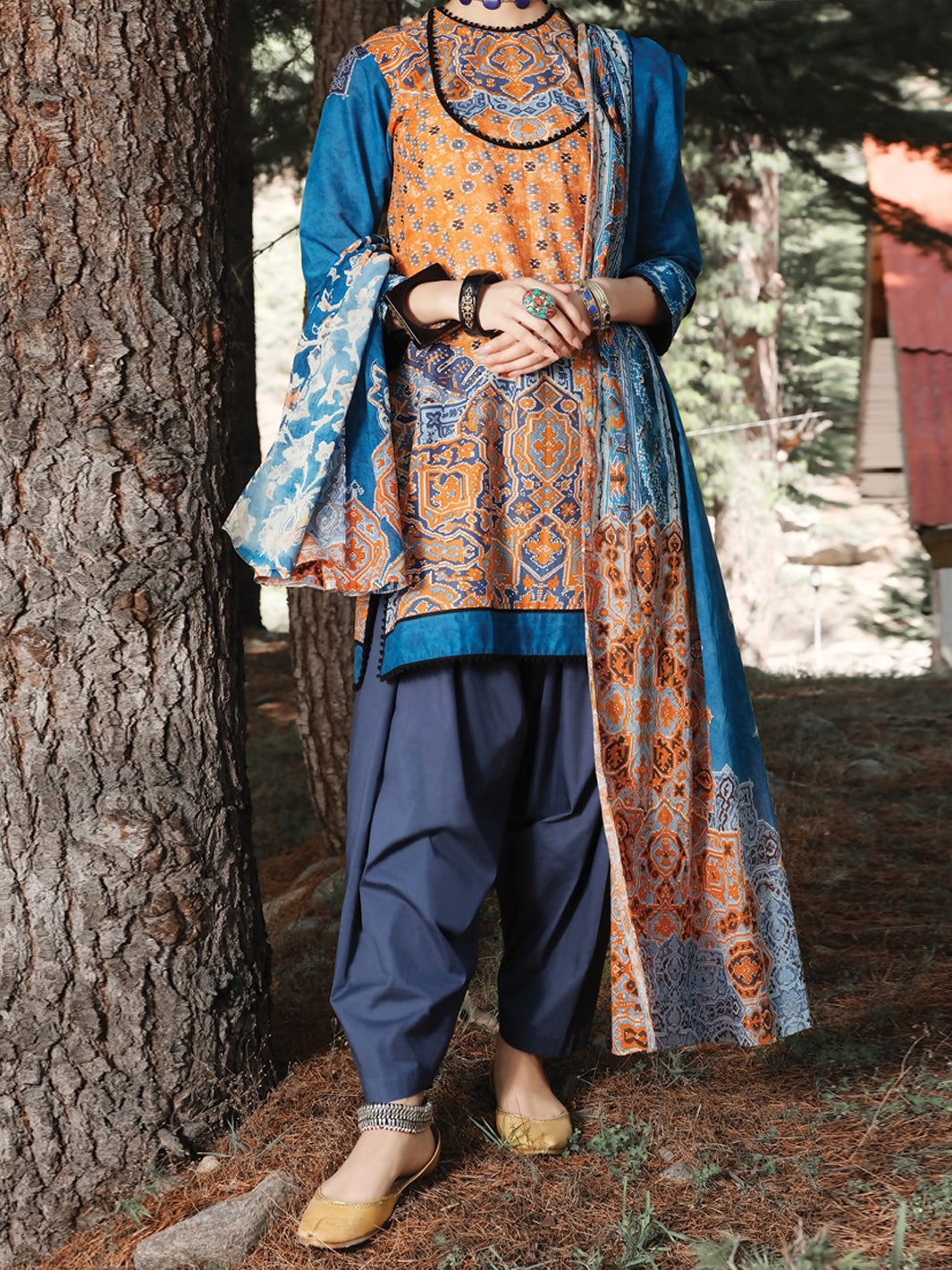 Orange Cambric 3Pc Unstitched - AWP-251