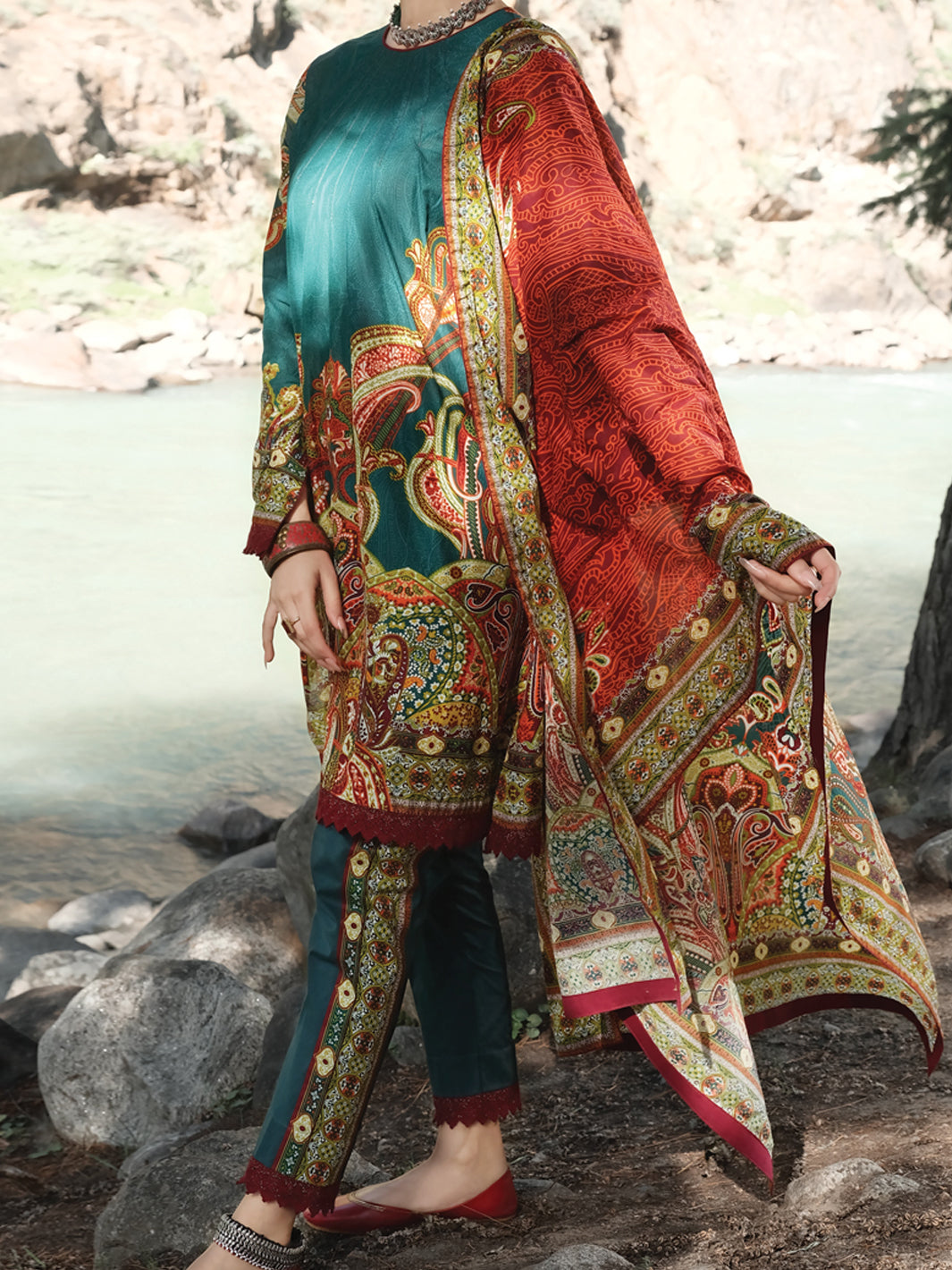 Green Cambric 3Pc Stitched - AWP-252