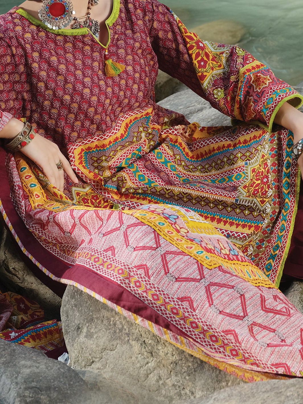 Maroon Cambric 3Pc Stitched - AWP-253