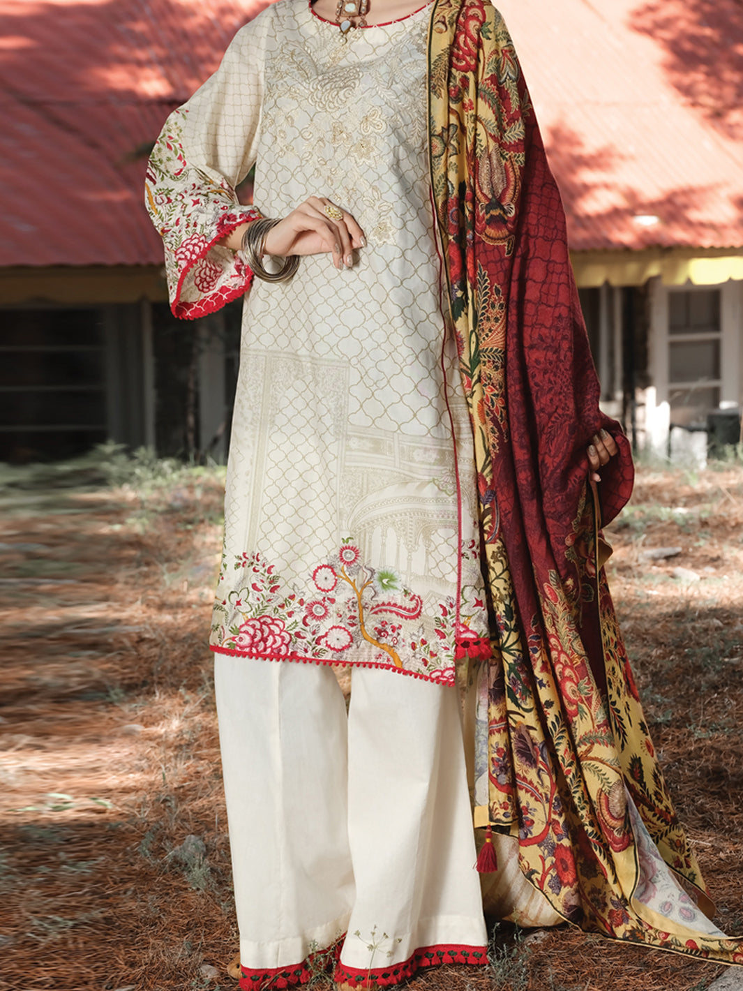 Beige Cambric 3 Piece Unstitched - AWP-254