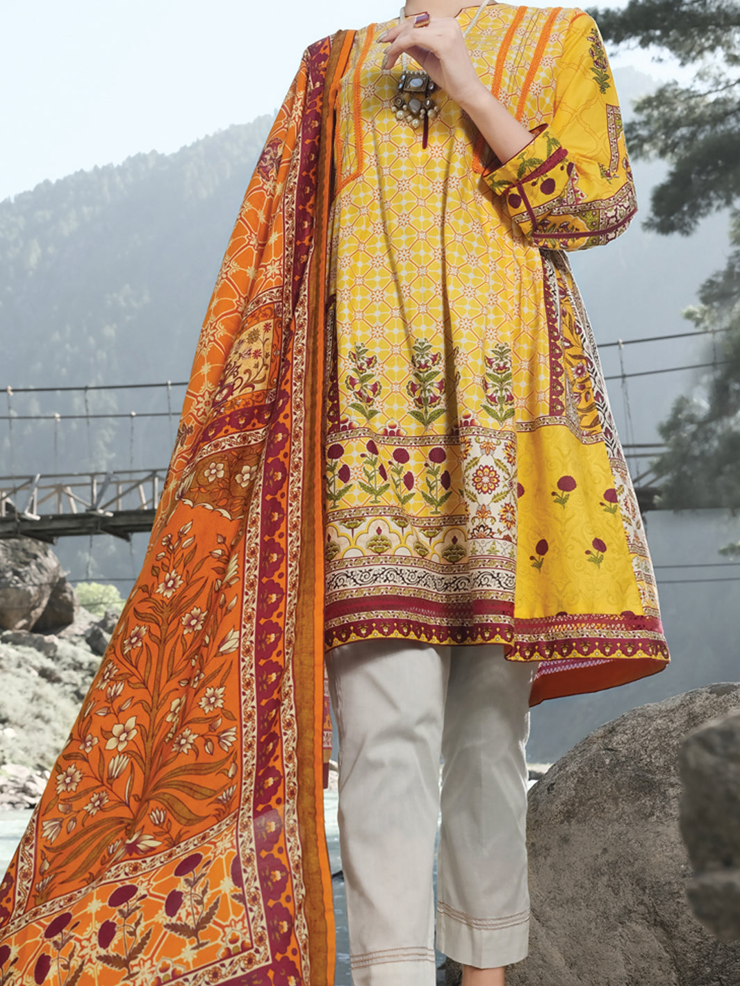 Orange Cambric 3 Piece Unstitched - AWP-255