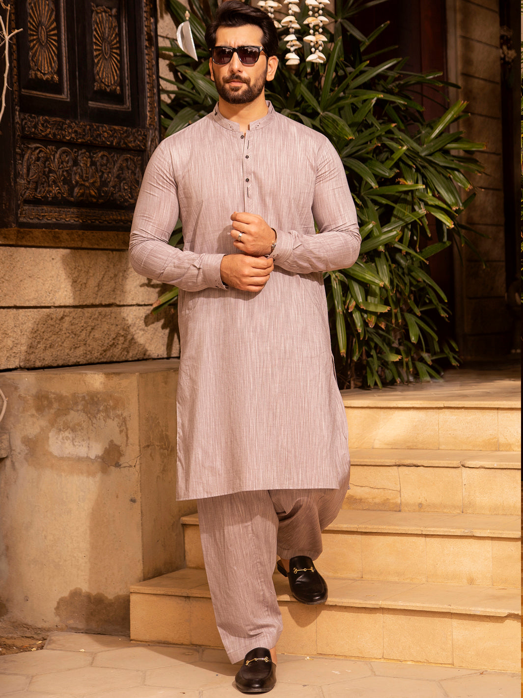 Light Grey Blended Kurta Shalwar - AL-KS-2639