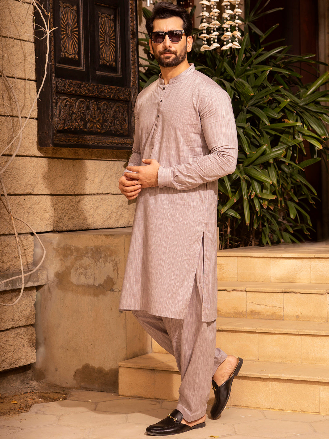 Light Grey Blended Kurta Shalwar - AL-KS-2639