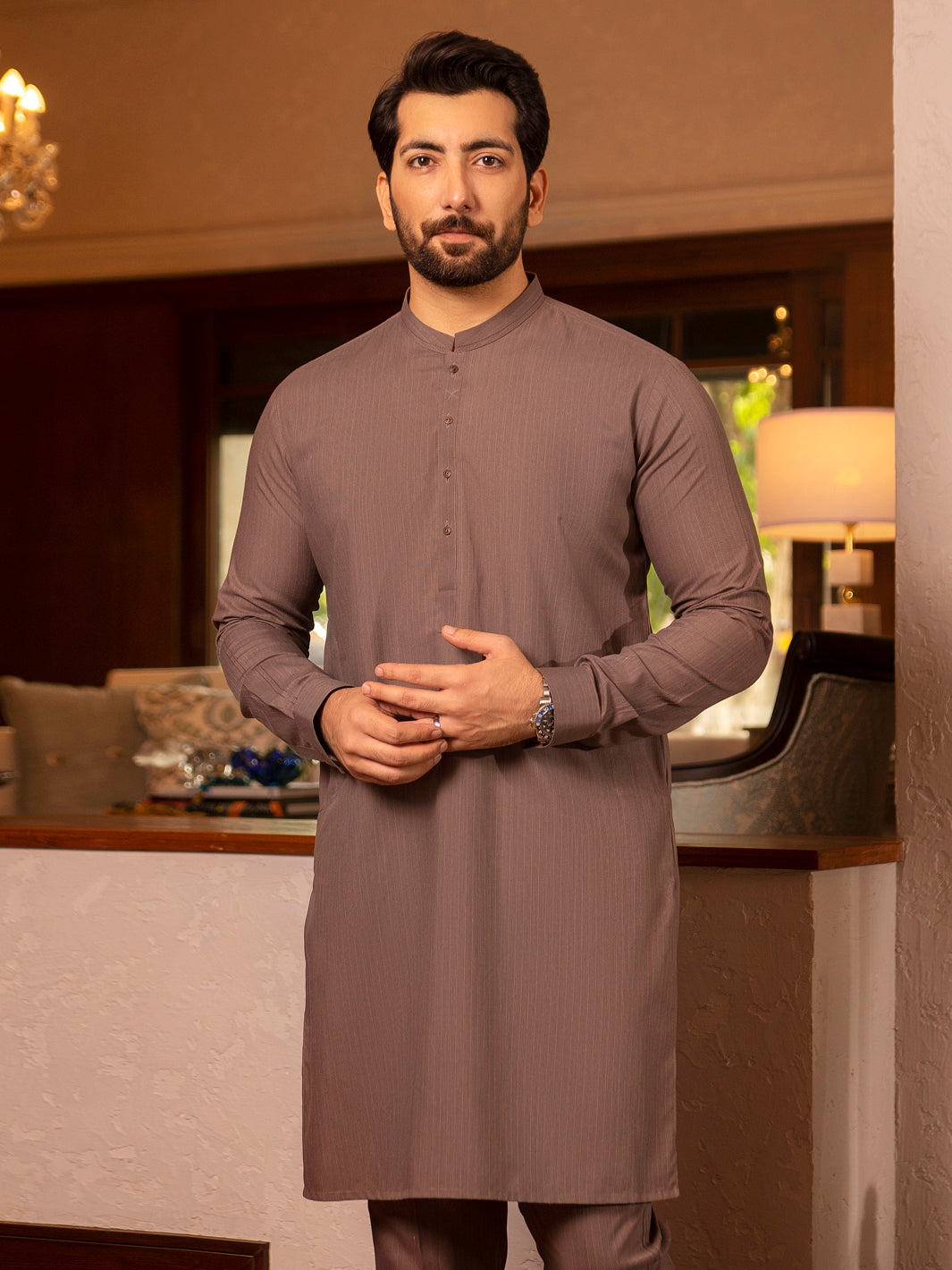 Light Brown Blended Kurta Trouser - AL-KT-2662
