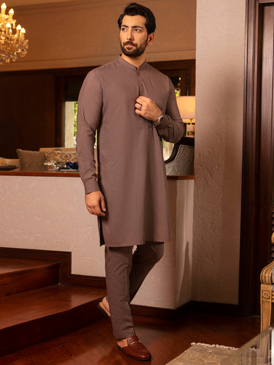 Light Brown Blended Kurta Trouser - AL-KT-2662