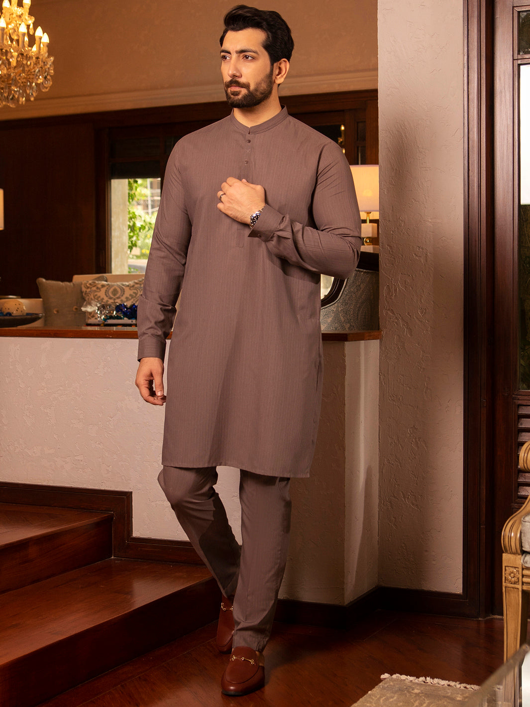 Light Brown Blended Kurta Trouser - AL-KT-2662