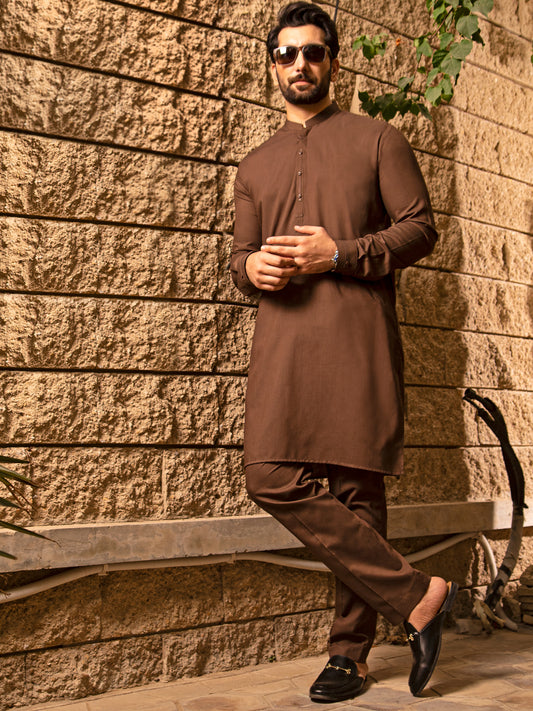 Brown Blended Kurta Trouser - AL-KT-2657