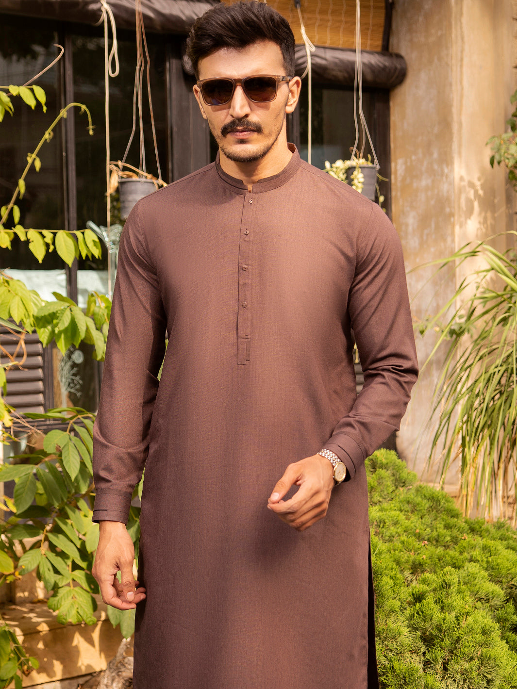 Brown Blended Kurta Shalwar - AL-KS-2669