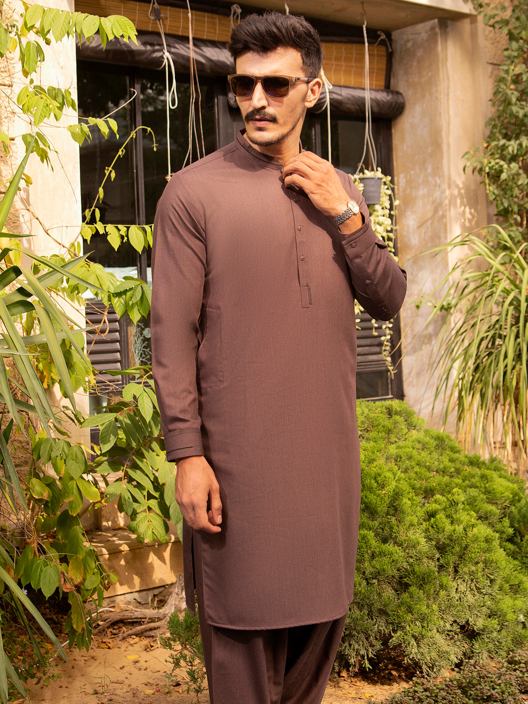 Brown Blended Kurta Shalwar - AL-KS-2669