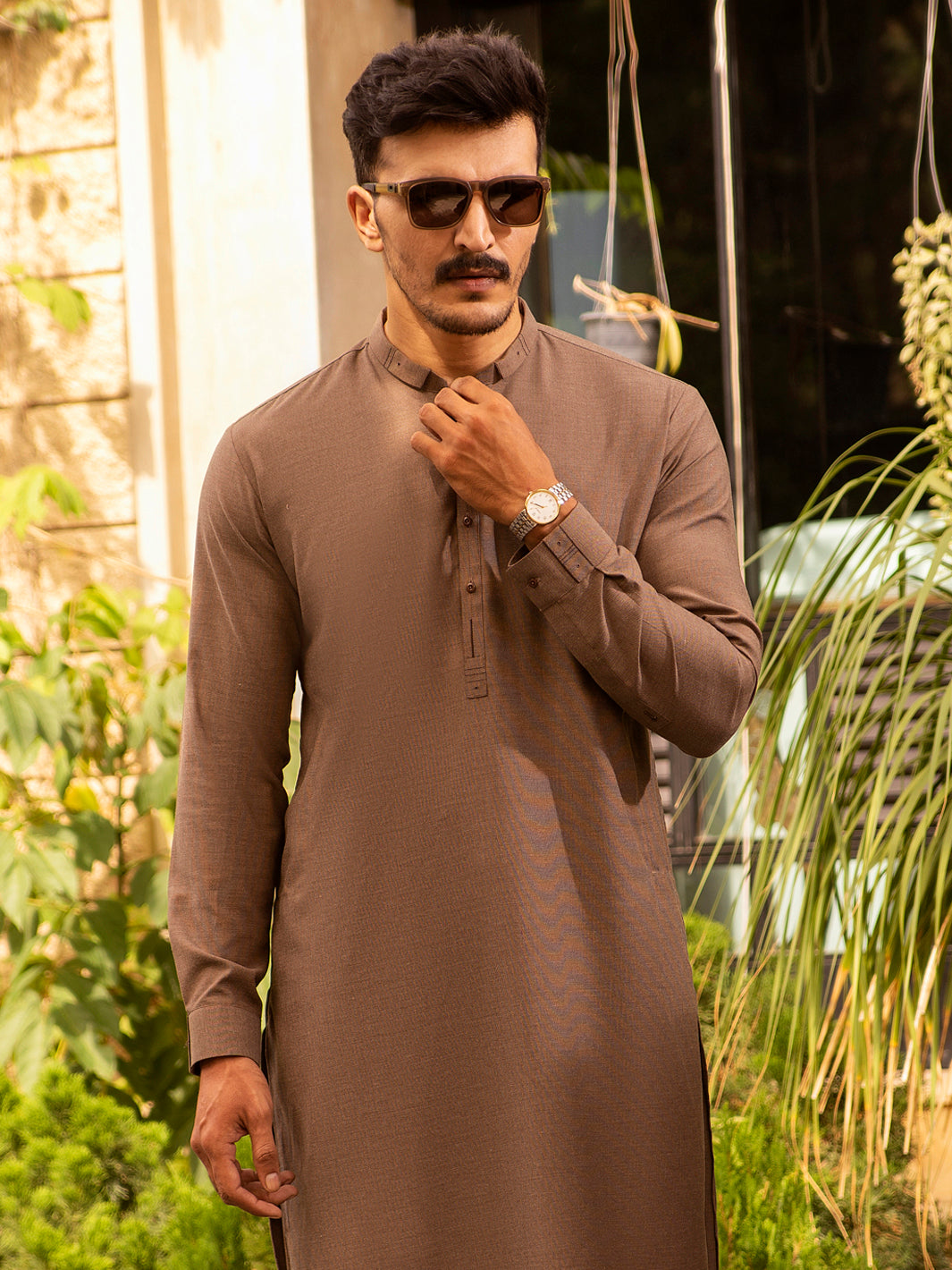 Brown Blended Kurta Shalwar - AL-KS-2690