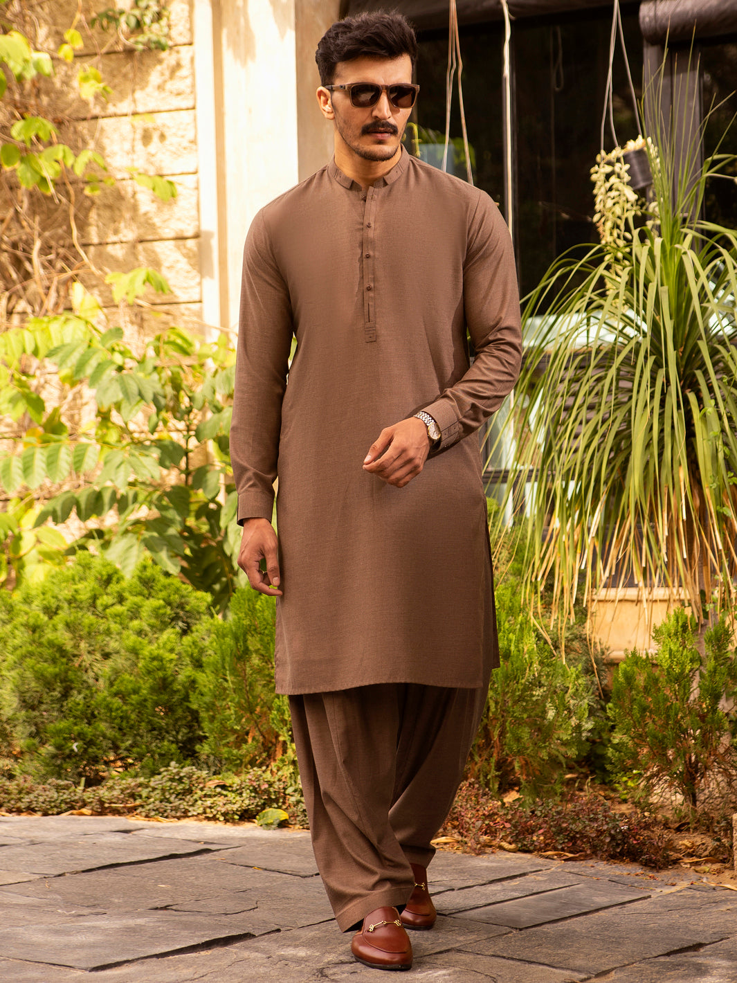 Brown Blended Kurta Shalwar - AL-KS-2690