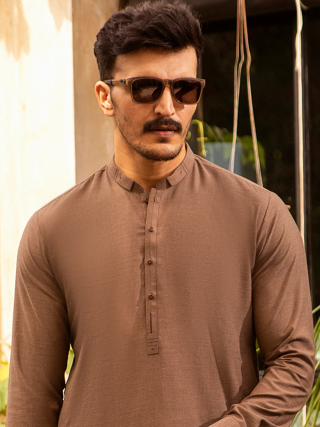 Brown Blended Kurta Shalwar - AL-KS-2690