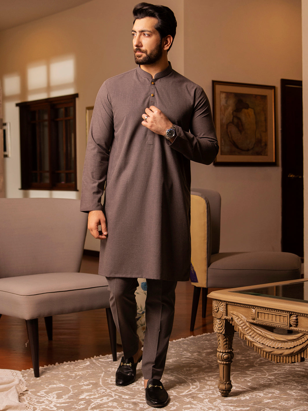 Grey Blended Kurta Trouser - AL-KT-2709