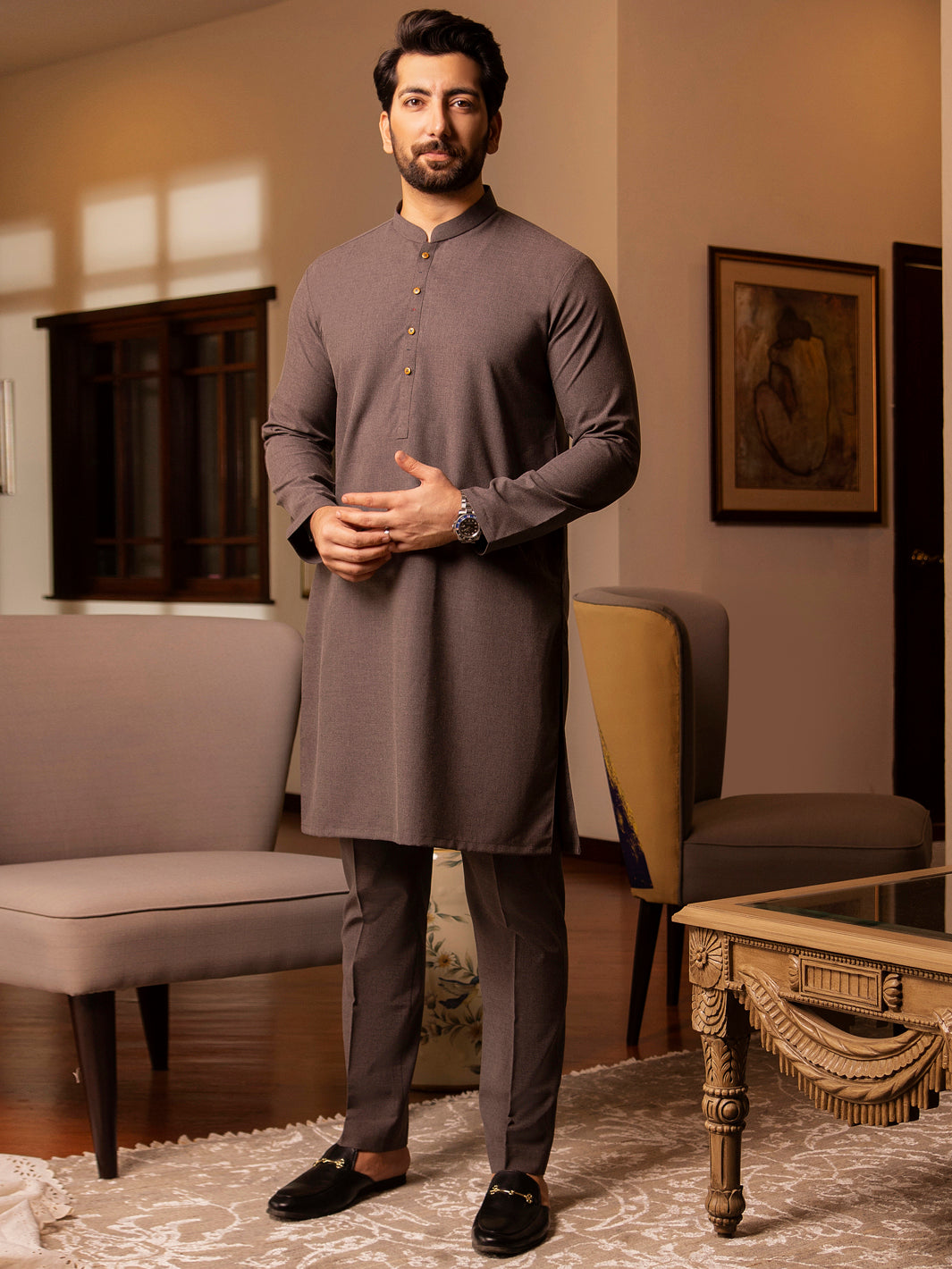 Grey Blended Kurta Trouser - AL-KT-2709