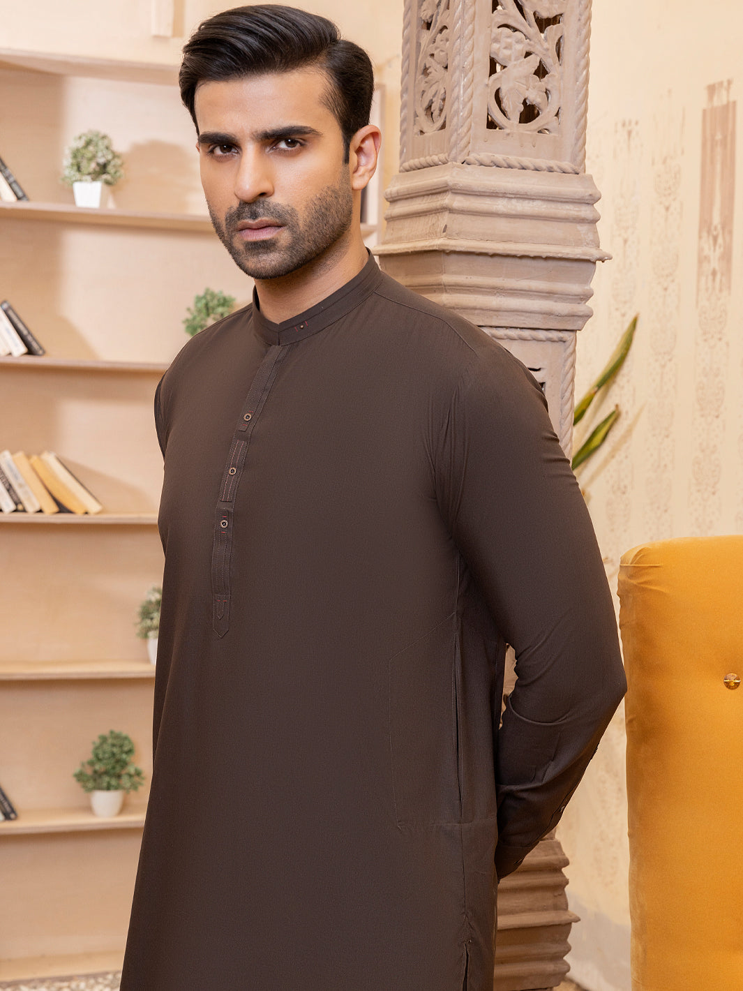 Dark Brown Kameez Shalwar - AL-KS-2748