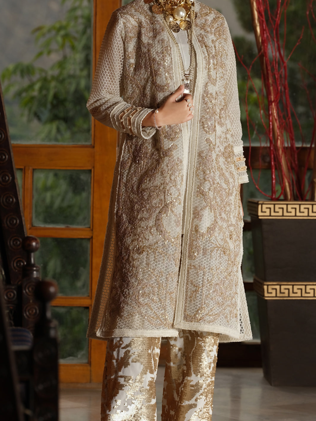 White Net 2Pc Formal Suit - LS-276