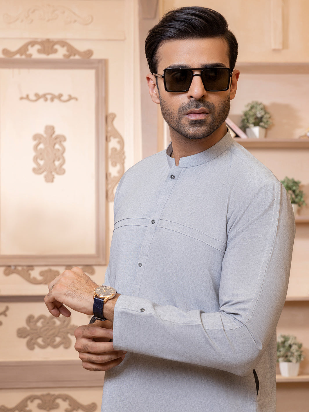 Light Grey Blended Kurta Trouser - AL-KT-2762