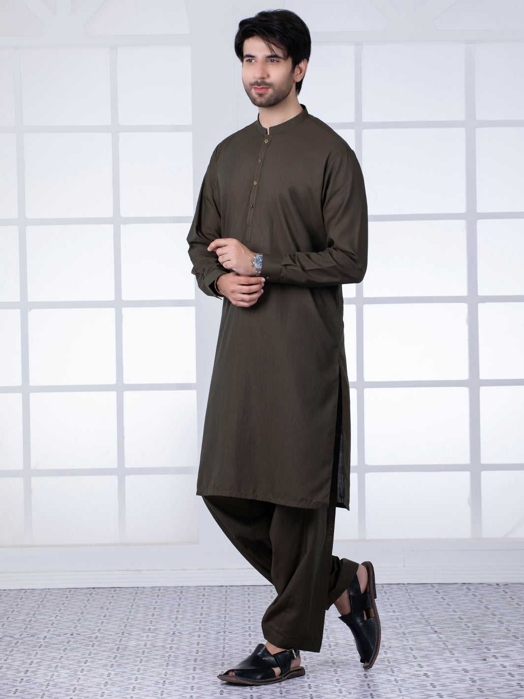 Green Blended Kameez Shalwar - AL-KS-2766