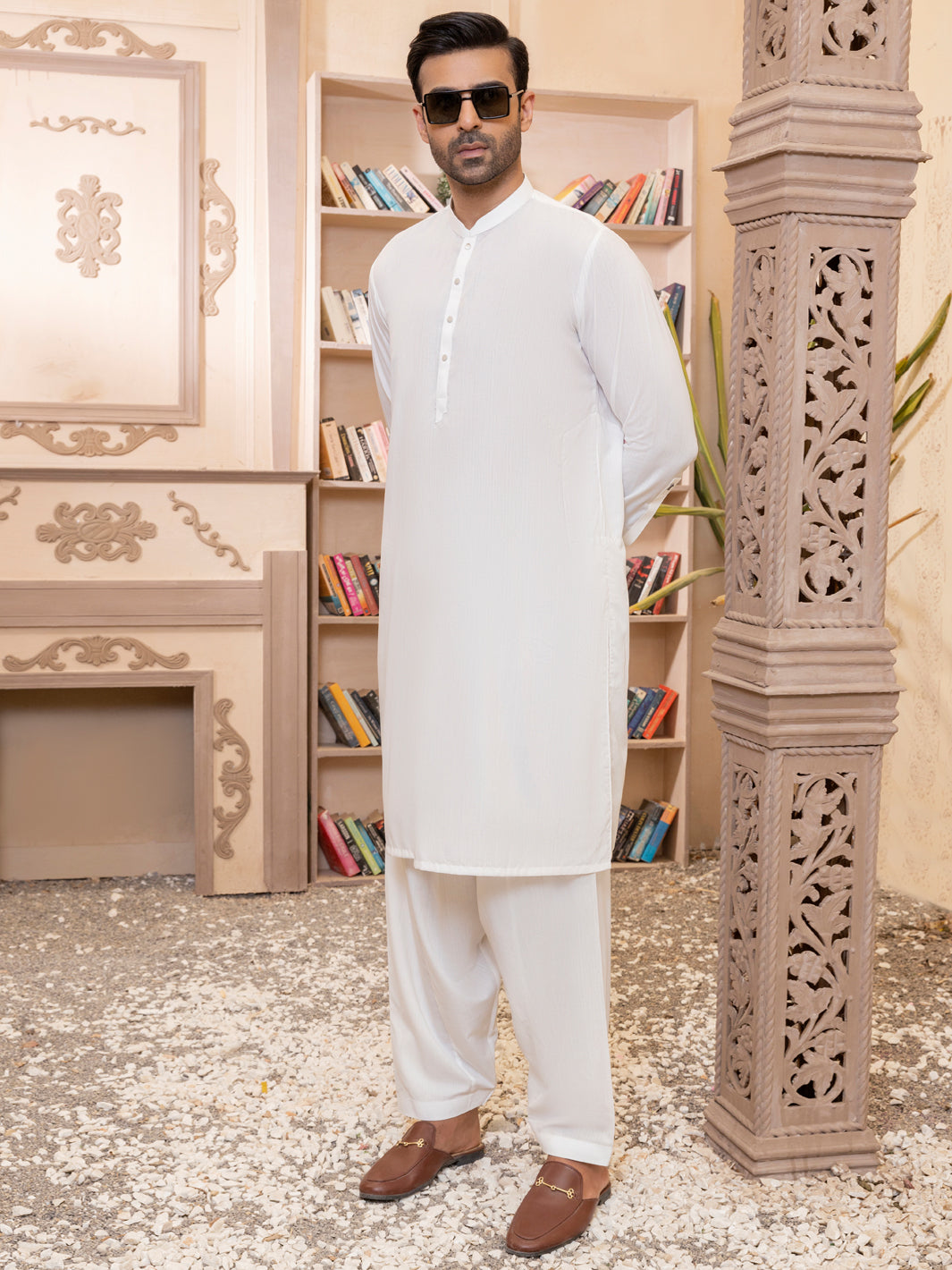 White Blended Kameez Shalwar - AL-KS-2767