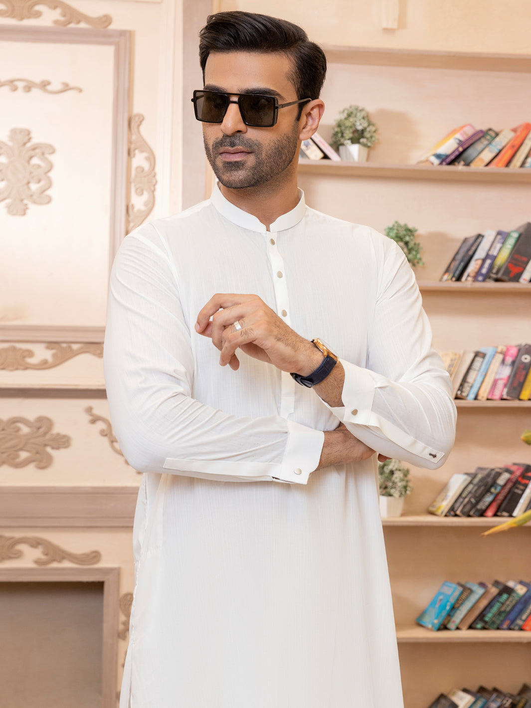 White Blended Kameez Shalwar - AL-KS-2767
