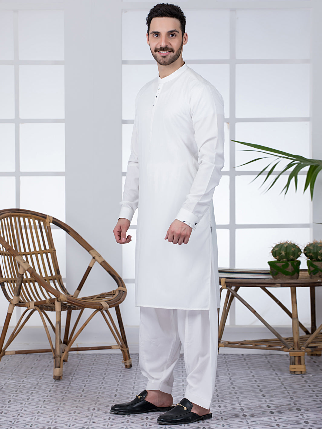 White Blended Kameez Shalwar - AL-KS-2806