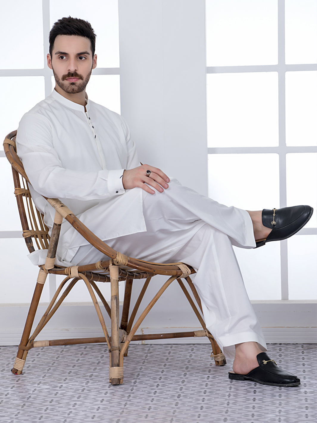 White Blended Kameez Shalwar - AL-KS-2806