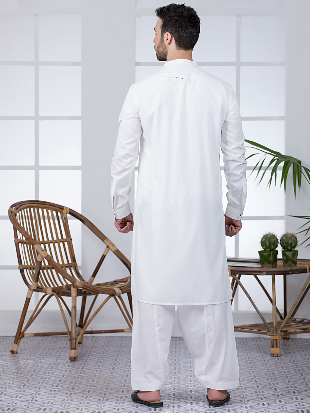 White Blended Kameez Shalwar - AL-KS-2806