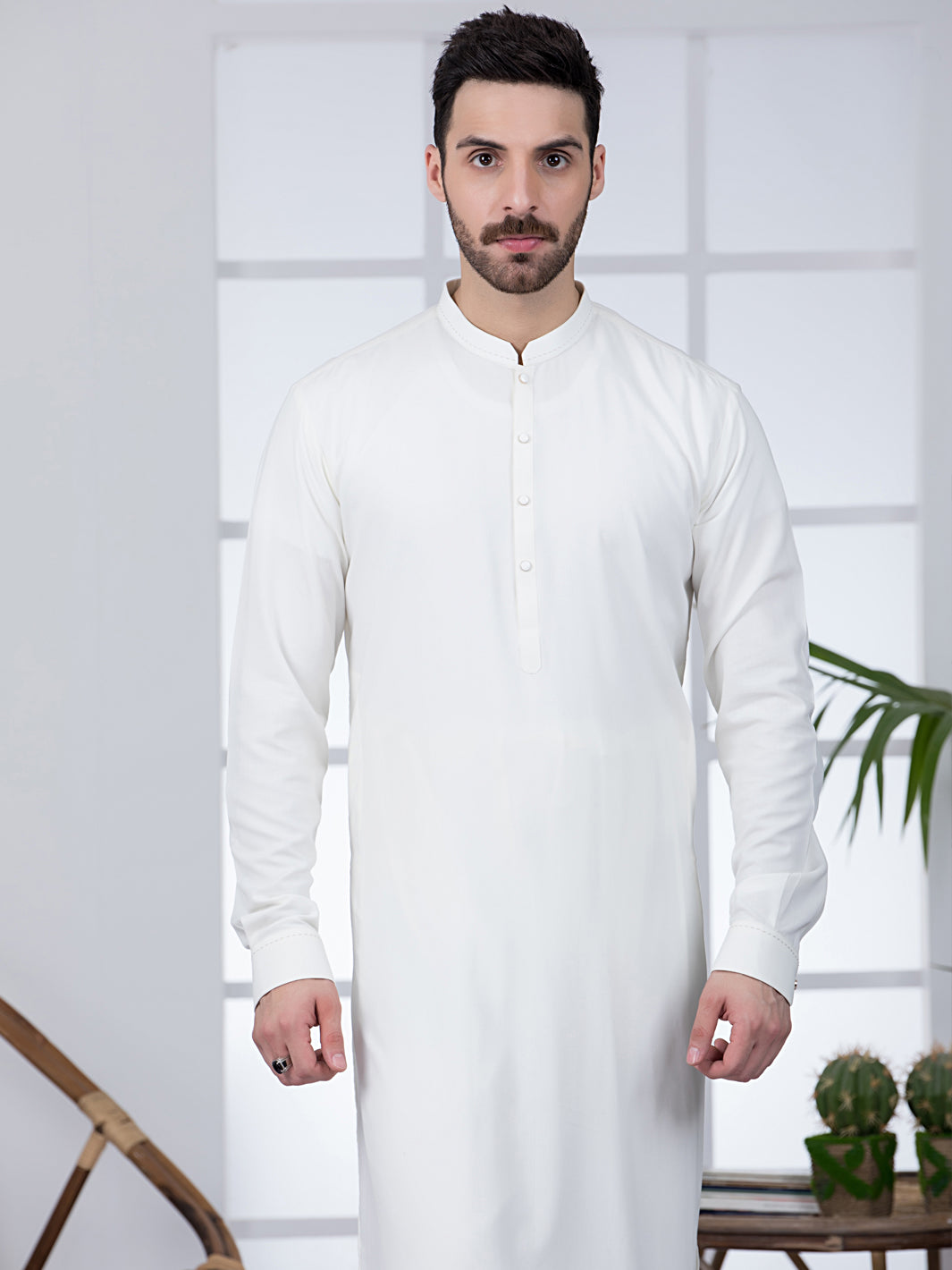 Off White Blended Kameez Shalwar - AL-KS-2807